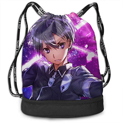 CrazyCoolArt Sword Art Online Kirigaya Kazuto Anime Mochila con cordón Mochila portátil de ocio de almacenamiento de viaje Bolsas de hombro de 35 x 16 pulgadas