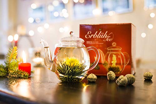 Creano Tea Flowers Mix - Set de regalo "ErblühTee", set gourmet con jarra de cristal y tazas de té | té blanco (6 variedades diferentes)
