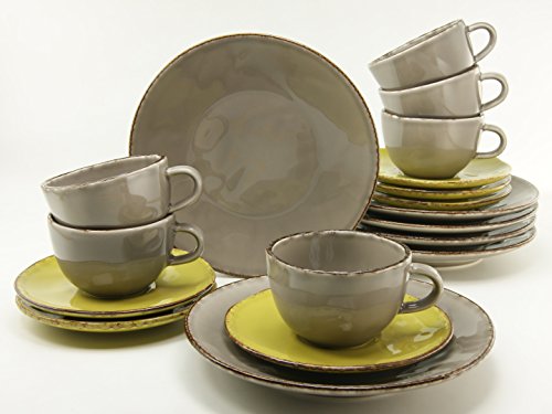 Creatable 14342 Serie Organic Elements, Vajilla, 18 Piezas, Porcelana, Barro/Verde, 34 x 30 x 26,5 cm, 18 Unidades