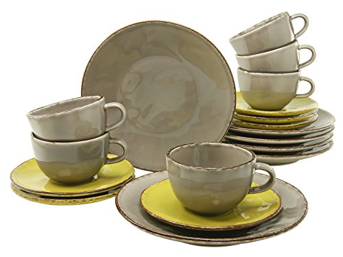 Creatable 14342 Serie Organic Elements, Vajilla, 18 Piezas, Porcelana, Barro/Verde, 34 x 30 x 26,5 cm, 18 Unidades