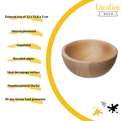 Creative Deco Bol Cuenco de Madera Natural | 12 x 12 x 6 cm Servir Aperitivos, Tapas, Almacenar Pequeños Artículos, Decoración y Decoupage