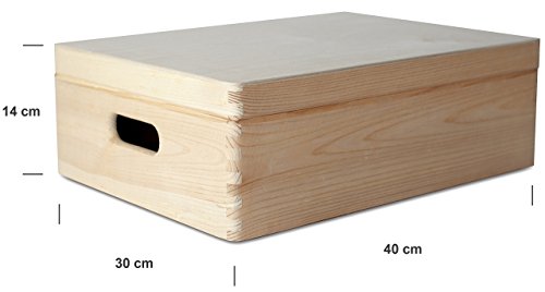 Creative Deco XL Grande Caja Madera para Decorar | 40 x 30 x 13 cm (+/-1cm) | con Tapa y Asas | Cofre Decoración Decoupage Almacenar Documentos, Objetos de Valor, Juguetes, Herramientas