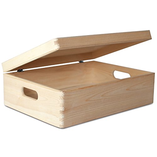 Creative Deco XL Grande Caja Madera para Decorar | 40 x 30 x 13 cm (+/-1cm) | con Tapa y Asas | Cofre Decoración Decoupage Almacenar Documentos, Objetos de Valor, Juguetes, Herramientas