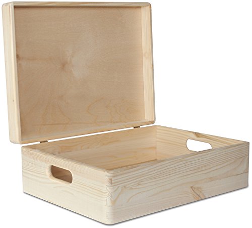 Creative Deco XL Grande Caja Madera para Decorar | 40 x 30 x 13 cm (+/-1cm) | con Tapa y Asas | Cofre Decoración Decoupage Almacenar Documentos, Objetos de Valor, Juguetes, Herramientas