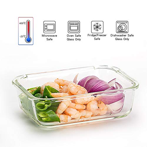 CREST Set de 5 Recipiente - Contenedor de Almacenamiento de Alimentos de Vidrio - 10 piezas (5 envases + 5 tapas) Para preparar alimentos - Sin BPA