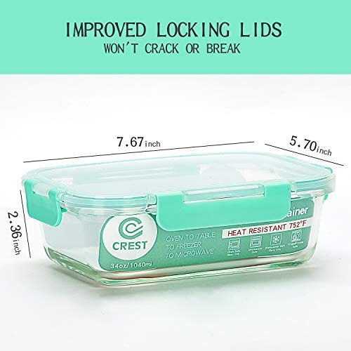 CREST Set de 5 Recipiente - Contenedor de Almacenamiento de Alimentos de Vidrio - 10 piezas (5 envases + 5 tapas) Para preparar alimentos - Sin BPA