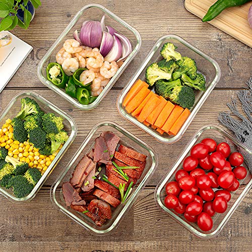 CREST Set de 5 Recipiente - Contenedor de Almacenamiento de Alimentos de Vidrio - 10 piezas (5 envases + 5 tapas) Para preparar alimentos - Sin BPA