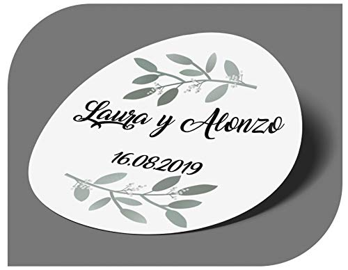 CrisPhy Pegatinas Personalizadas Boda con Nombre y Fecha, Etiquetas Adhesivas para Invitacion Boda, Bautizo, Compromiso, Cumpleaños, Fiesta, Navidad, Vintage, Sellos (Modelo 11)