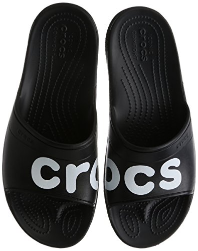 Crocs Classic Graphic Slides, Unisex Adulto Sandalia, Negro (Black/White), 36-37 EU