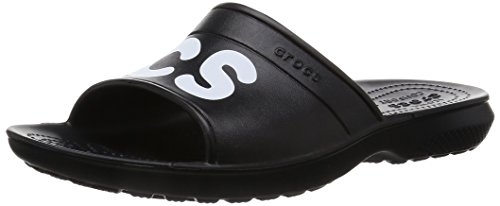 Crocs Classic Graphic Slides, Unisex Adulto Sandalia, Negro (Black/White), 36-37 EU
