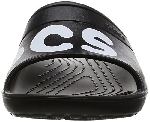 Crocs Classic Graphic Slides, Unisex Adulto Sandalia, Negro (Black/White), 36-37 EU