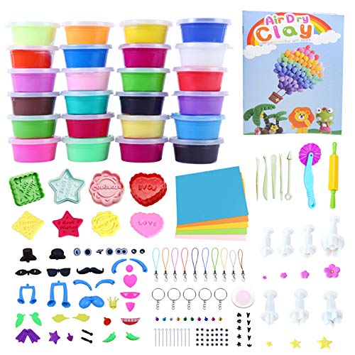 CROSOFMI Plastilina Arcilla Polimerica para Modelar Secado al Aire 24 Colores Pasta para Modelar sin Horno Herramientas Accesorios Set Manualidades Niños y Niñas Mayores de 3 Años