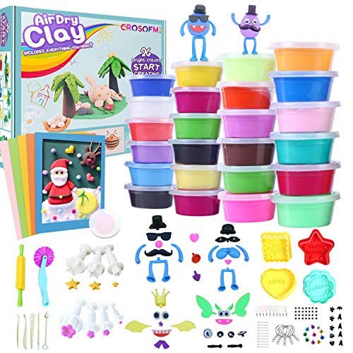 CROSOFMI Plastilina Arcilla Polimerica para Modelar Secado al Aire 24 Colores Pasta para Modelar sin Horno Herramientas Accesorios Set Manualidades Niños y Niñas Mayores de 3 Años