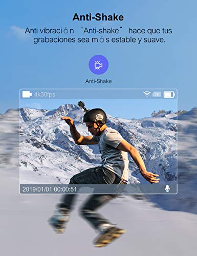 Crosstour CT8500 Cámara Deportiva 4K Wi-Fi 20MP (Cámara de Accion Acuatica de 40M con Micrófono Externo y Control Remoto, Funciones EIS Anti-Vibración y 20 Kits de Montaje de Accesorios)