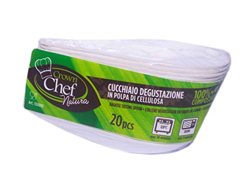 Crown - Juego de 20 cucharillas de 11 cm. Plato degustación monoporción biológica compostable cucharilla para comida