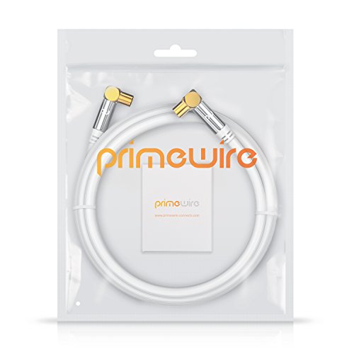 CSL-Computer 5,0m Cable de Antena HQ HDTV Premium - En ángulo 90 Grado - Factor de blindaje 135 dB - Resistencia 75 ohmios - Cable coaxial - Clavija coaxial Macho a Hembra - Blanco