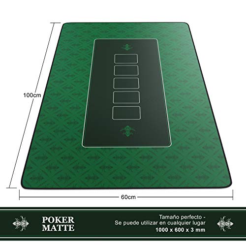 CSL-Computer tapete de Póker 100 x 60 cm - Profesional - Tamaño XXL - Parte Inferior revestida de Goma para un Agarre Estable - Lavable – Diseño de póker - Color Verde