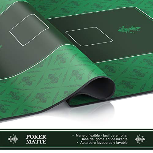 CSL-Computer tapete de Póker 100 x 60 cm - Profesional - Tamaño XXL - Parte Inferior revestida de Goma para un Agarre Estable - Lavable – Diseño de póker - Color Verde