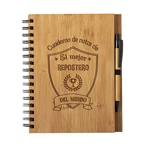 Cuaderno de Notas el Mejor repostero del Mundo - Libreta de Madera Natural con Boligrafo Regalo Original Tamaño A5