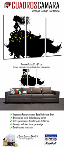Cuadro Fotográfico Silueta Princesa, Mujer Blanco y Negro, Chica Tamaño total: 97 x 62 cm XXL