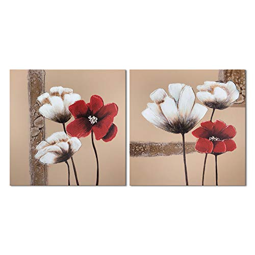 Cuadros de flores roja y blancas, moderno, Giclée, enmarcado, lienzos, impresión, ilustraciones, 2 paneles, pinturas al óleo abstractas, florales, impresión de fotos sobre lienzo, arte de pared para decorar el dormitorio, de Wieco Art