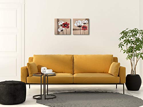 Cuadros de flores roja y blancas, moderno, Giclée, enmarcado, lienzos, impresión, ilustraciones, 2 paneles, pinturas al óleo abstractas, florales, impresión de fotos sobre lienzo, arte de pared para decorar el dormitorio, de Wieco Art