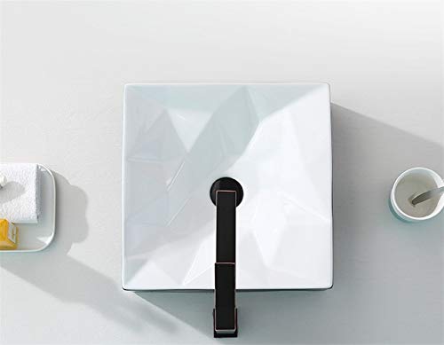 Cuarto de baño de cerámica Lavabo 15,7 x 15,7 x 4,7 pulg encimera del fregadero del recipiente Montada Lavabo moderno minimalista Plaza del fregadero del recipiente con agua del grifo y del Pop Up Cli