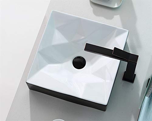 Cuarto de baño de cerámica Lavabo 15,7 x 15,7 x 4,7 pulg encimera del fregadero del recipiente Montada Lavabo moderno minimalista Plaza del fregadero del recipiente con agua del grifo y del Pop Up Cli