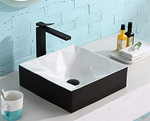 Cuarto de baño de cerámica Lavabo 15,7 x 15,7 x 4,7 pulg encimera del fregadero del recipiente Montada Lavabo moderno minimalista Plaza del fregadero del recipiente con agua del grifo y del Pop Up Cli