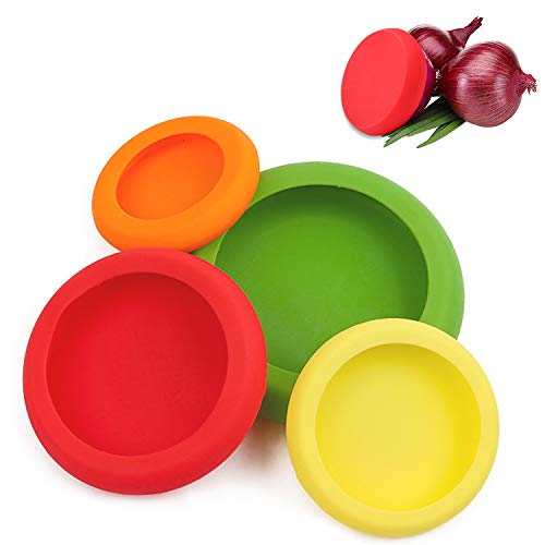 Cubiertas de Silicona FEIGO Tapas elásticas de silicona, paquete de 4 tamaños de cubierta de ahorro de alimentos flexible, reutilizable y duradero