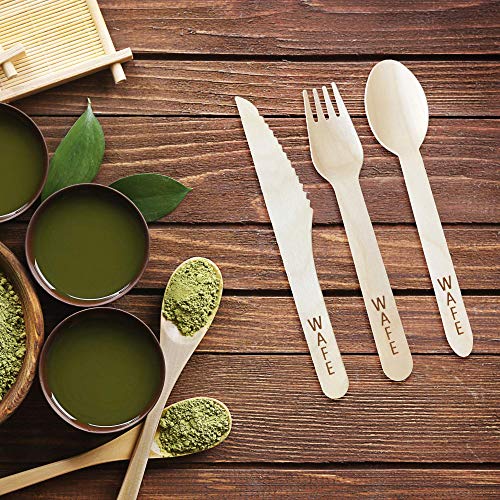 Cubiertos desechables de madera (150 paquete) 50 tenedores | 50 cucharas | 50 cuchillos - Biodegradable y respetuoso del medio ambiente | Alternativa perfecta al plástico | 100 palitos de bambú