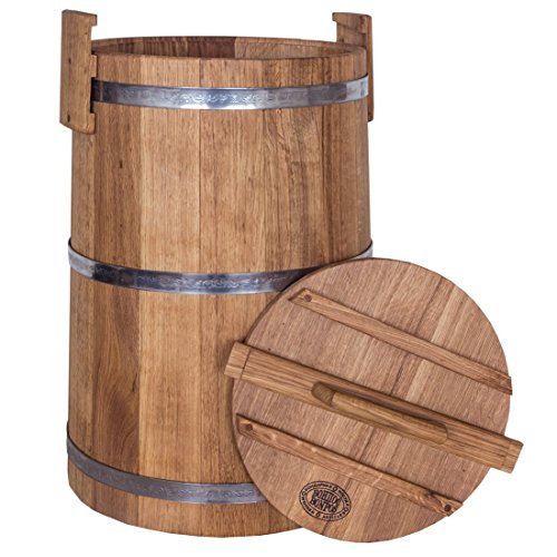 Cubo con tapa para el hogar, 80L (roble) con neumáticos de acero inoxidable