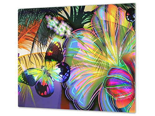 Cubre vitros de cristal templado - Tabla para cortar de cristal – Tabla para amasar y protector de vitro – UNA PIEZA (60 x 52 cm) o DOS PIEZAS (30 x 52 cm); D15 Serie Dibujos: Mariposa