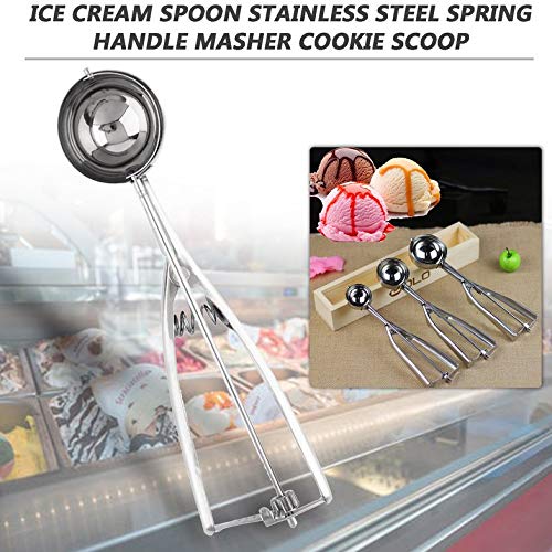 Cuchara de Helado - Cuchara de Helado de Acero Inoxidable Cuchara Galletas Plato de Masa Puré Cuchara de Muffin Trituradora de Papas Mango útil Utensilios de Cocina - Plata 6cm