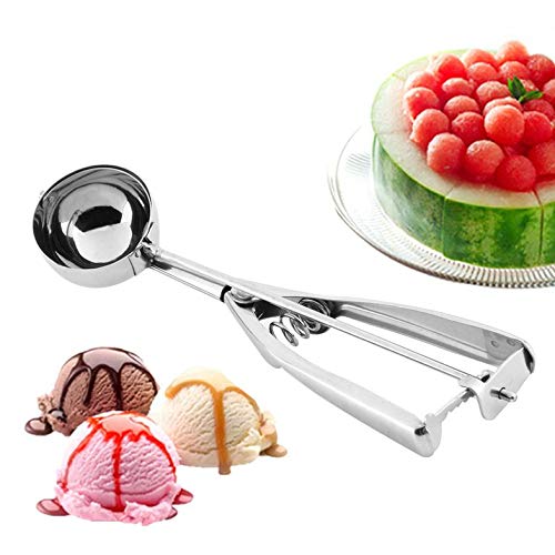 Cuchara de Helado - Cuchara de Helado de Acero Inoxidable Cuchara Galletas Plato de Masa Puré Cuchara de Muffin Trituradora de Papas Mango útil Utensilios de Cocina - Plata 6cm
