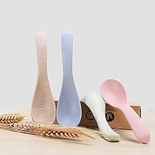 Cucharas de mesa irrompibles biodegradables con paja de trigo natural para té o café, para 4 piezas