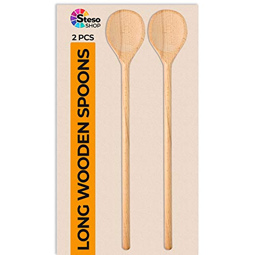 Cucharas largas de madera – utensilios de madera – 15.7 pulgadas para mezclar utensilios de cocina, utensilios de cocina, cuchara de madera mango largo para hornear o manualidades – precio muy bajo
