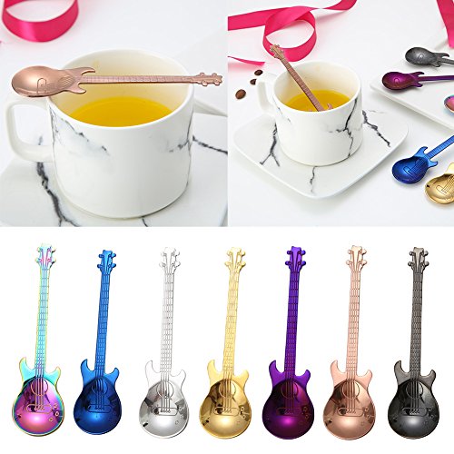 Cucharilla de café de Aubess, con forma de guitarra, de acero inoxidable 304, para helados y dulces, utensilio de cocina, suministros de vajilla, Acero inoxidable 304, Morado, 11.7 x 3cm