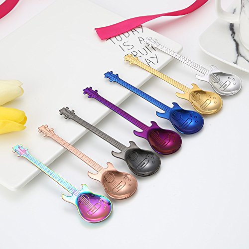Cucharilla de café de Aubess, con forma de guitarra, de acero inoxidable 304, para helados y dulces, utensilio de cocina, suministros de vajilla, Acero inoxidable 304, Morado, 11.7 x 3cm