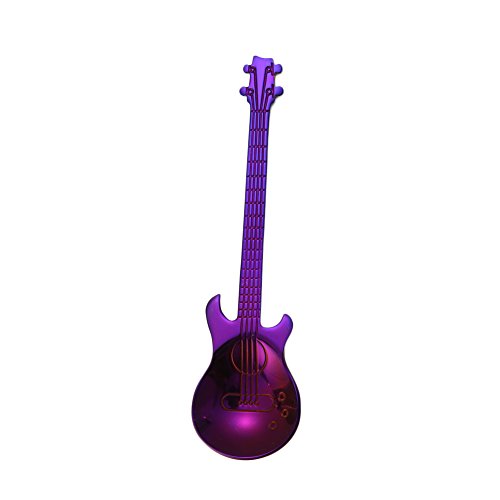 Cucharilla de café de Aubess, con forma de guitarra, de acero inoxidable 304, para helados y dulces, utensilio de cocina, suministros de vajilla, Acero inoxidable 304, Morado, 11.7 x 3cm