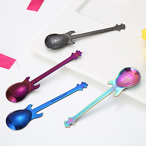 Cucharilla de café de Aubess, con forma de guitarra, de acero inoxidable 304, para helados y dulces, utensilio de cocina, suministros de vajilla, Acero inoxidable 304, Morado, 11.7 x 3cm
