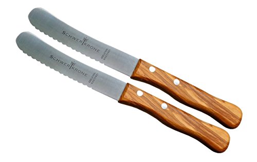 Cuchilla para pan con filo ondulado, mango de madera de olivo, 2 unidades