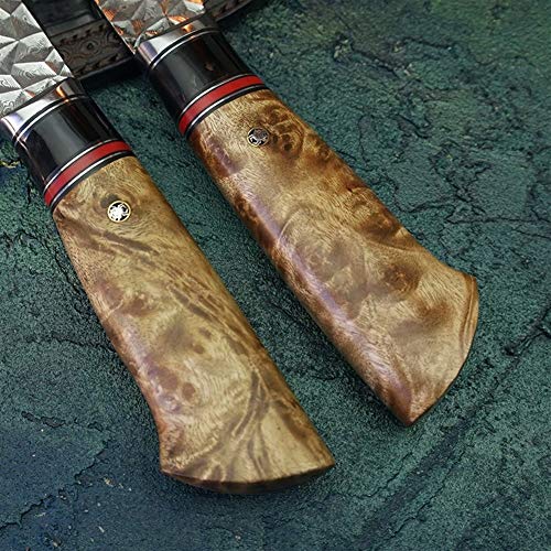 Cuchillo 7" Cuchillo for vegetales japonesa Cuchilla de acero de Damasco Profesional cocinero cuchillos hechos a mano del cuchillo de cocina del chef con la envoltura de cuero