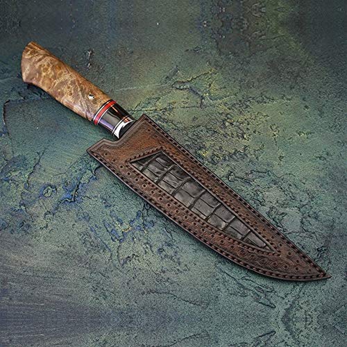Cuchillo 7" Cuchillo for vegetales japonesa Cuchilla de acero de Damasco Profesional cocinero cuchillos hechos a mano del cuchillo de cocina del chef con la envoltura de cuero