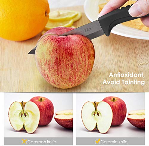 Cuchillo de Cerámica Set, Juego de Cuchillos, Set Cuchillos de Cerámica, 4 x Cuchillos, 1 x Pelador Estuche Protector de Goma, Mango ergonómico, Resistente a la Corrosión