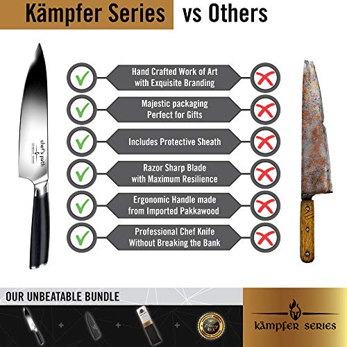 Cuchillo de Cocina, Cuchillo de Chef de 8 Pulgadas - Cuchillo de Chef Profesional - Acero Inoxidable de Alto Carbono Alemán – La Mejor Calidad y el Mejor Precio, Ultra Afilado - CHEF'S PATH
