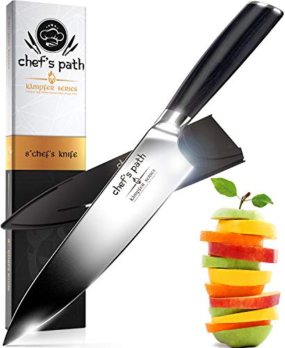 Cuchillo de Cocina, Cuchillo de Chef de 8 Pulgadas - Cuchillo de Chef Profesional - Acero Inoxidable de Alto Carbono Alemán – La Mejor Calidad y el Mejor Precio, Ultra Afilado - CHEF'S PATH