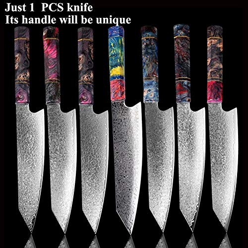 Cuchillo de Damasco Cuchillo de cocina del chef de 8" pulgadas salmón japonés acero de Damasco de la cocina que rebana el cuchillo de carnicero Santoku solidificadas de madera de alta definición