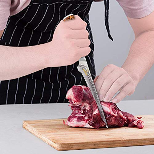 Cuchillo de deshuesado de 6 pulgadas- Cuchillo de chef profesional de Damasco con acero Súper Damasco y cómoda manija de madera