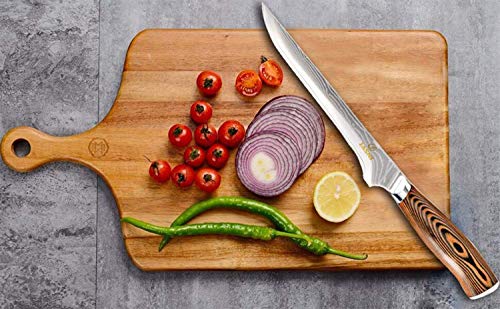 Cuchillo de deshuesado de 6 pulgadas- Cuchillo de chef profesional de Damasco con acero Súper Damasco y cómoda manija de madera